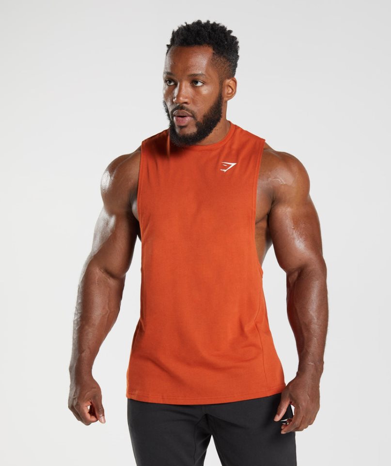 Men\'s Gymshark React Drop Arm Tanks Orange | CA 3608D1